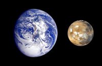 Fotomontage: Erde und Mars im gleichen Maßstab